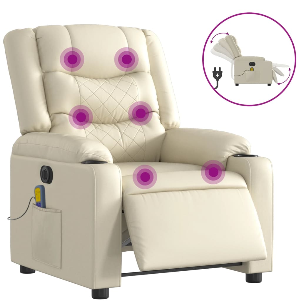 Fauteuil de massage inclinable électrique crème similicuir