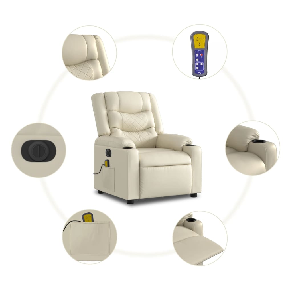 Fauteuil de massage inclinable électrique crème similicuir