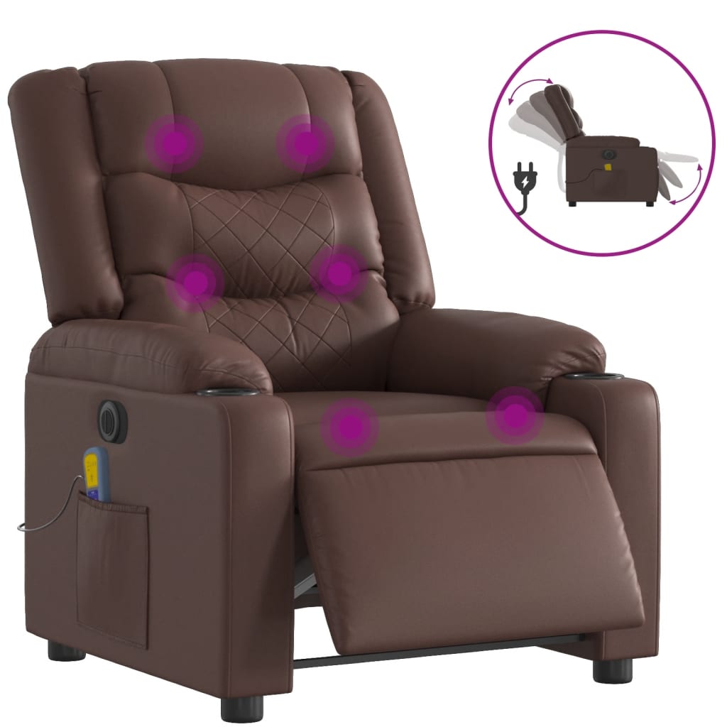 Fauteuil de massage inclinable électrique marron similicuir