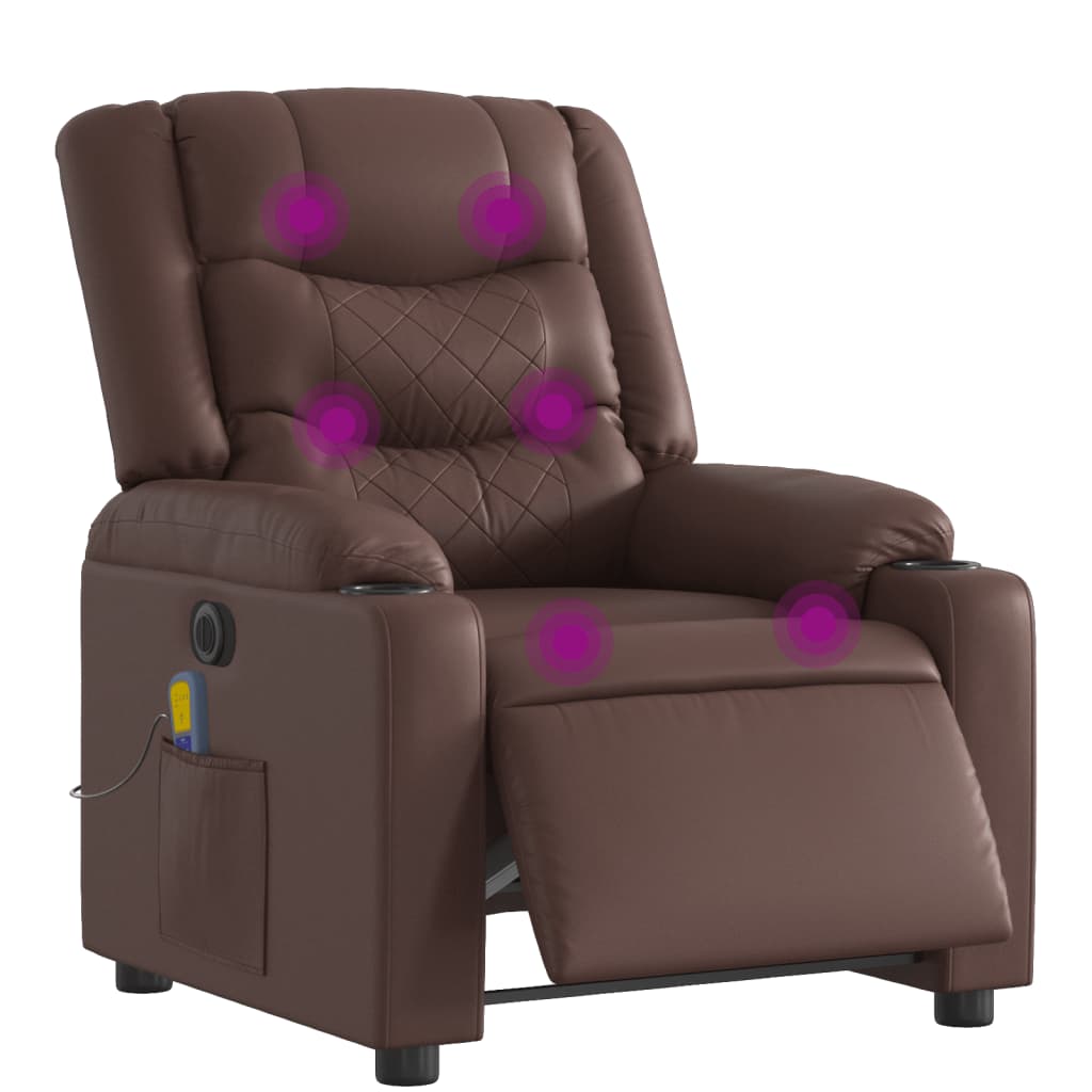 Fauteuil de massage inclinable électrique marron similicuir