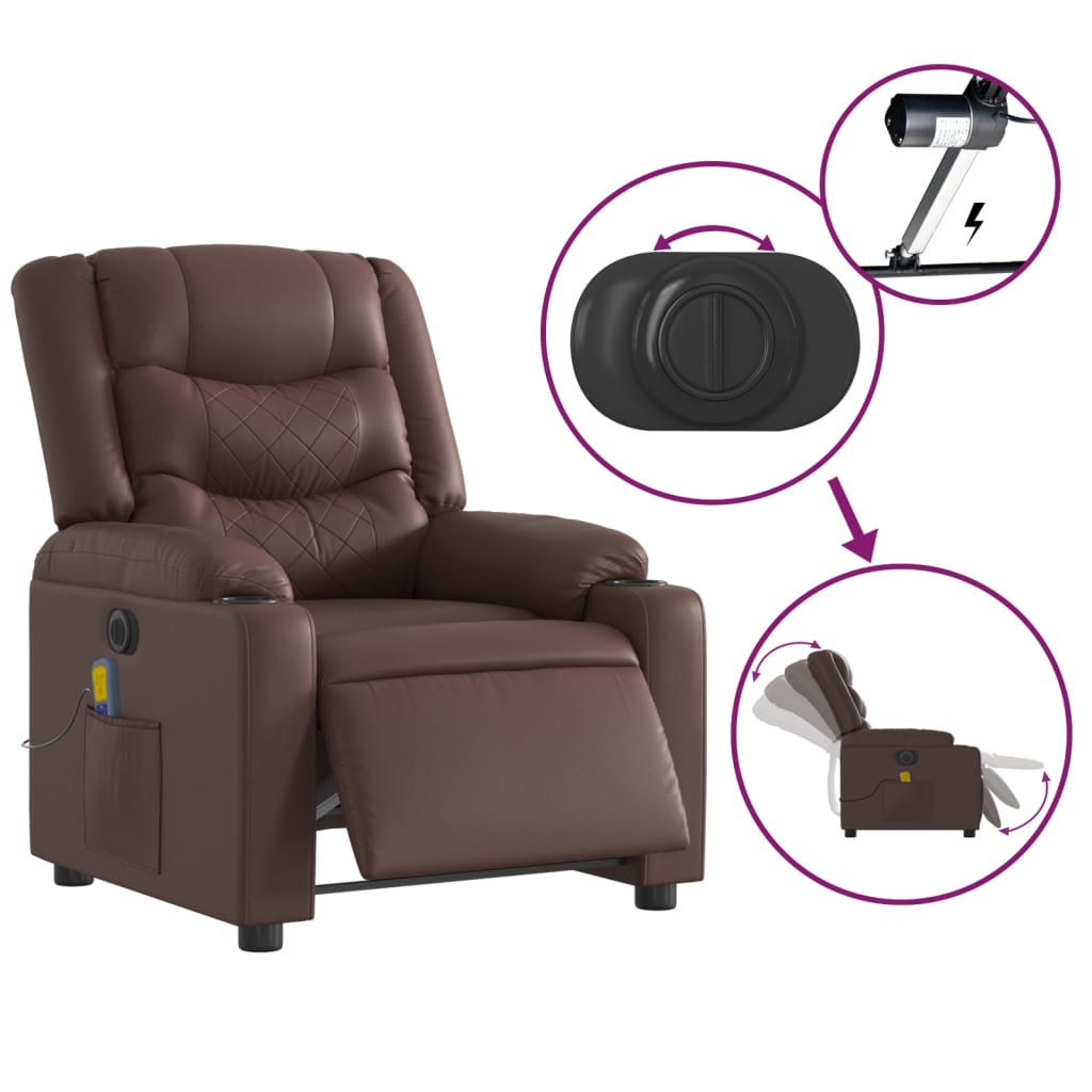 Fauteuil de massage inclinable électrique marron similicuir