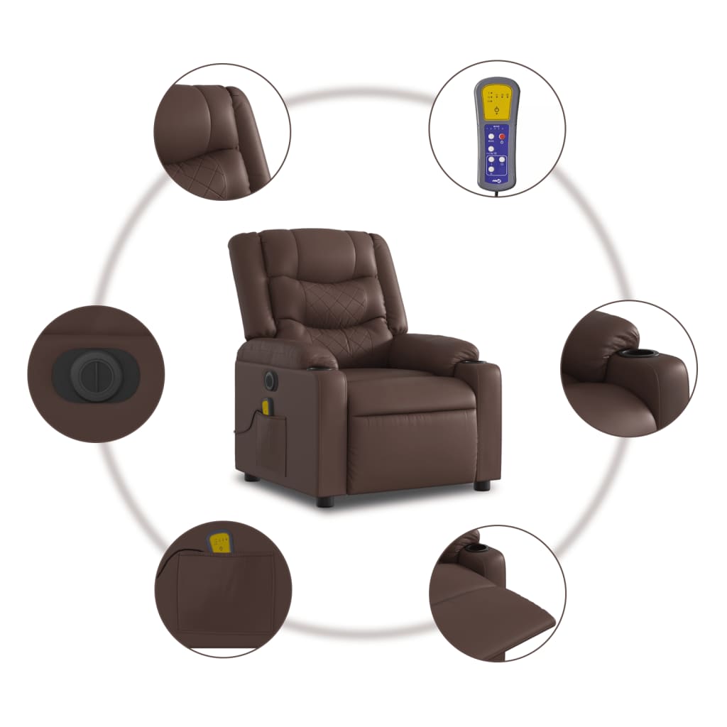 Fauteuil de massage inclinable électrique marron similicuir