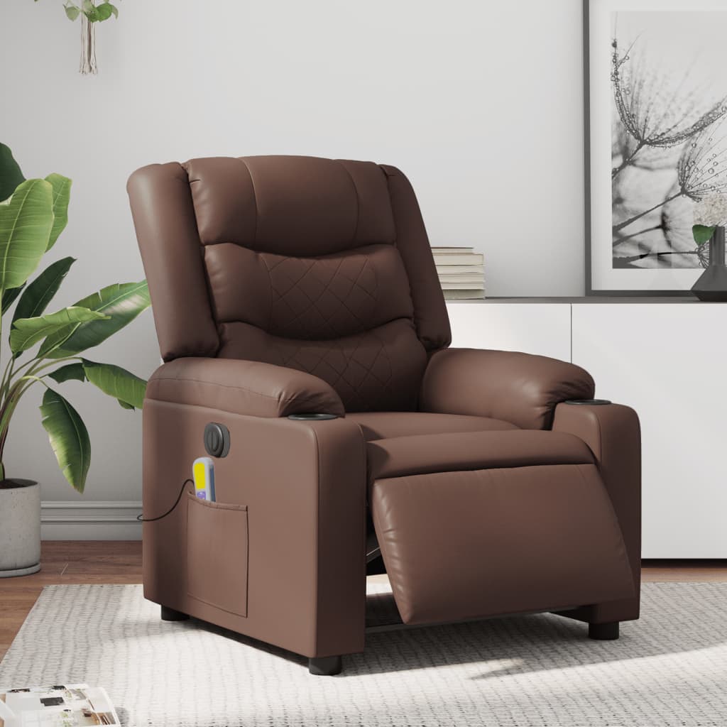 Fauteuil de massage inclinable électrique marron similicuir