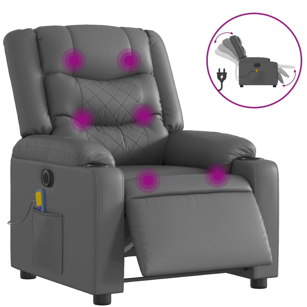 Fauteuil de massage inclinable électrique gris similicuir Fauteuils vidaXL   