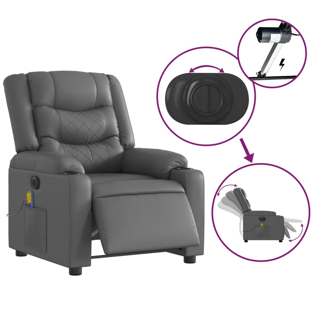 Fauteuil de massage inclinable électrique gris similicuir Fauteuils vidaXL   