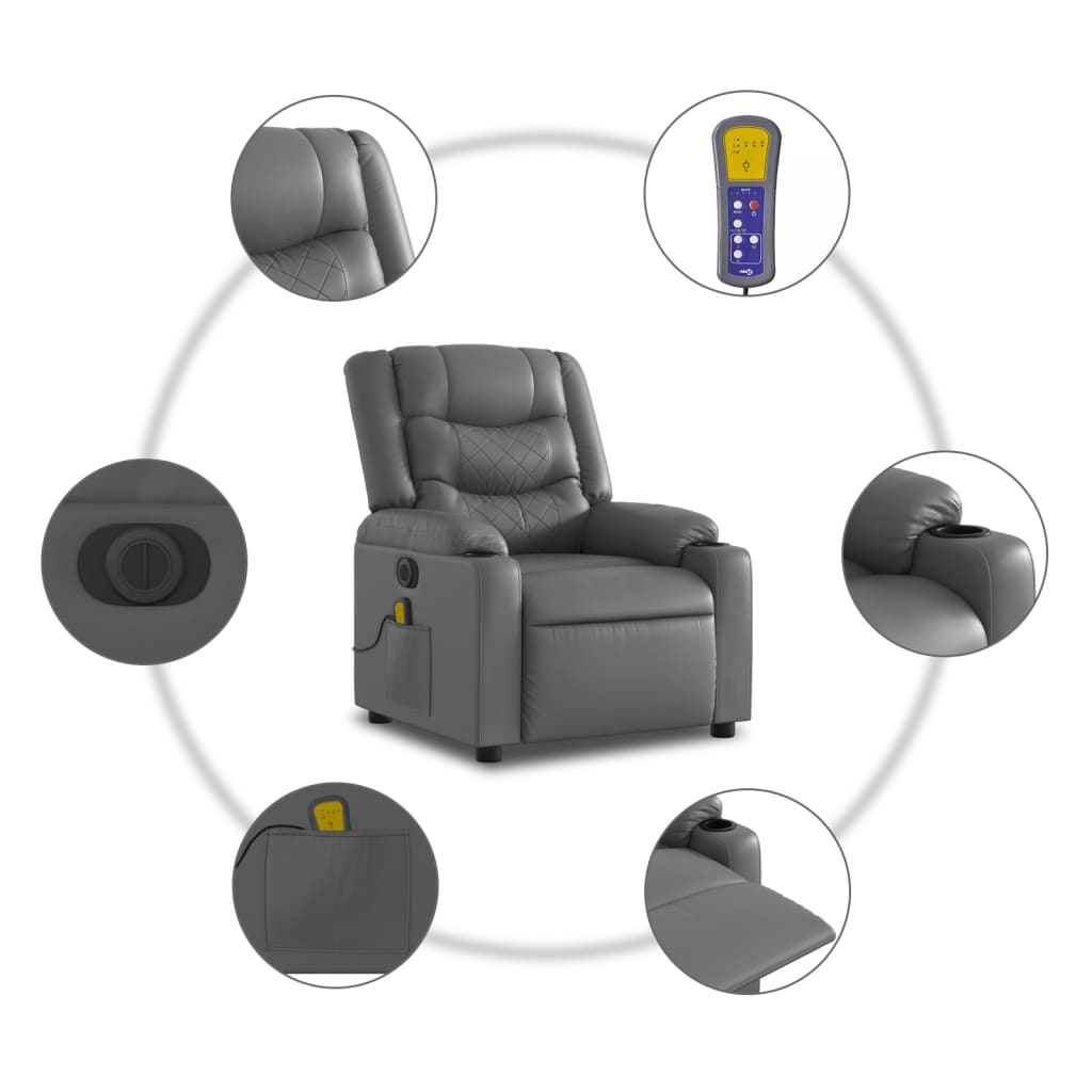 Fauteuil de massage inclinable électrique gris similicuir Fauteuils vidaXL   