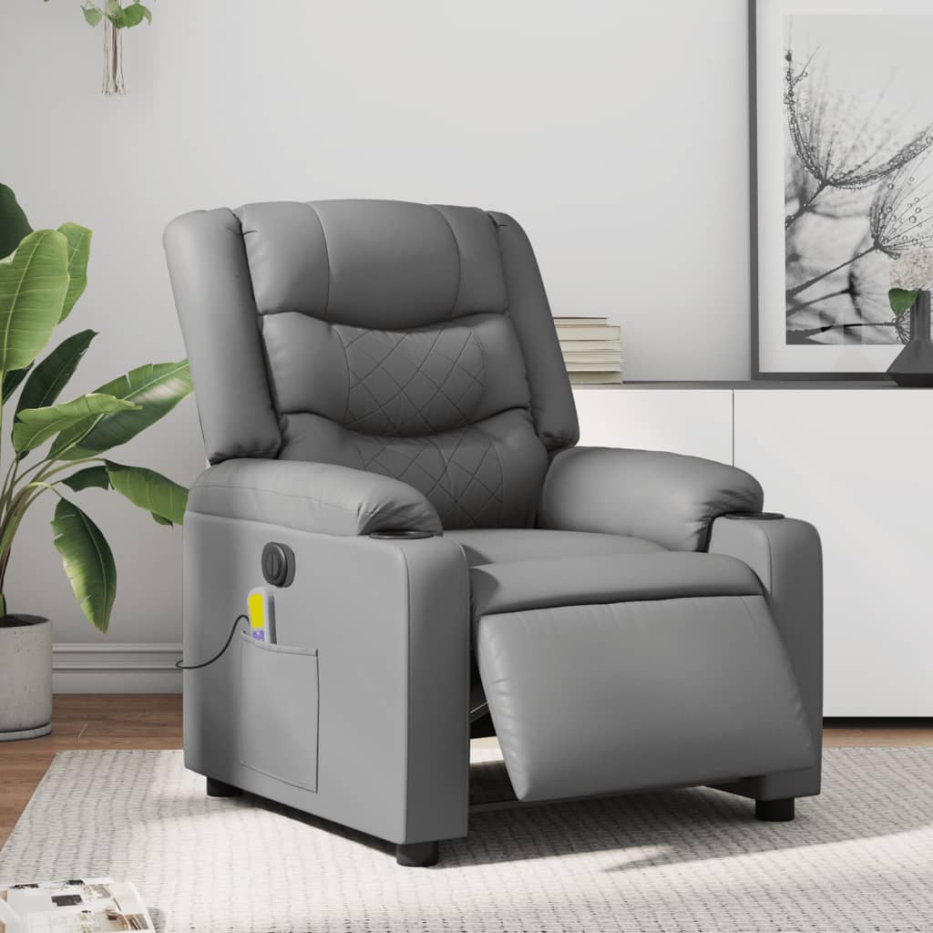 Fauteuil de massage inclinable électrique gris similicuir Fauteuils vidaXL   