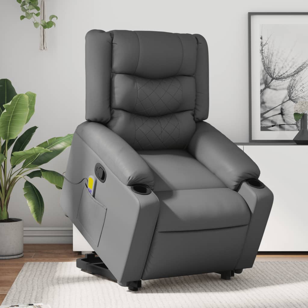 Fauteuil inclinable de massage Gris Similicuir Fauteuils vidaXL   