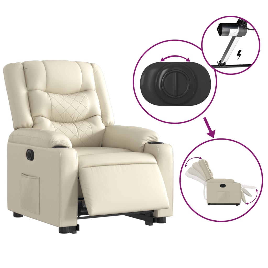 Fauteuil inclinable électrique crème similicuir