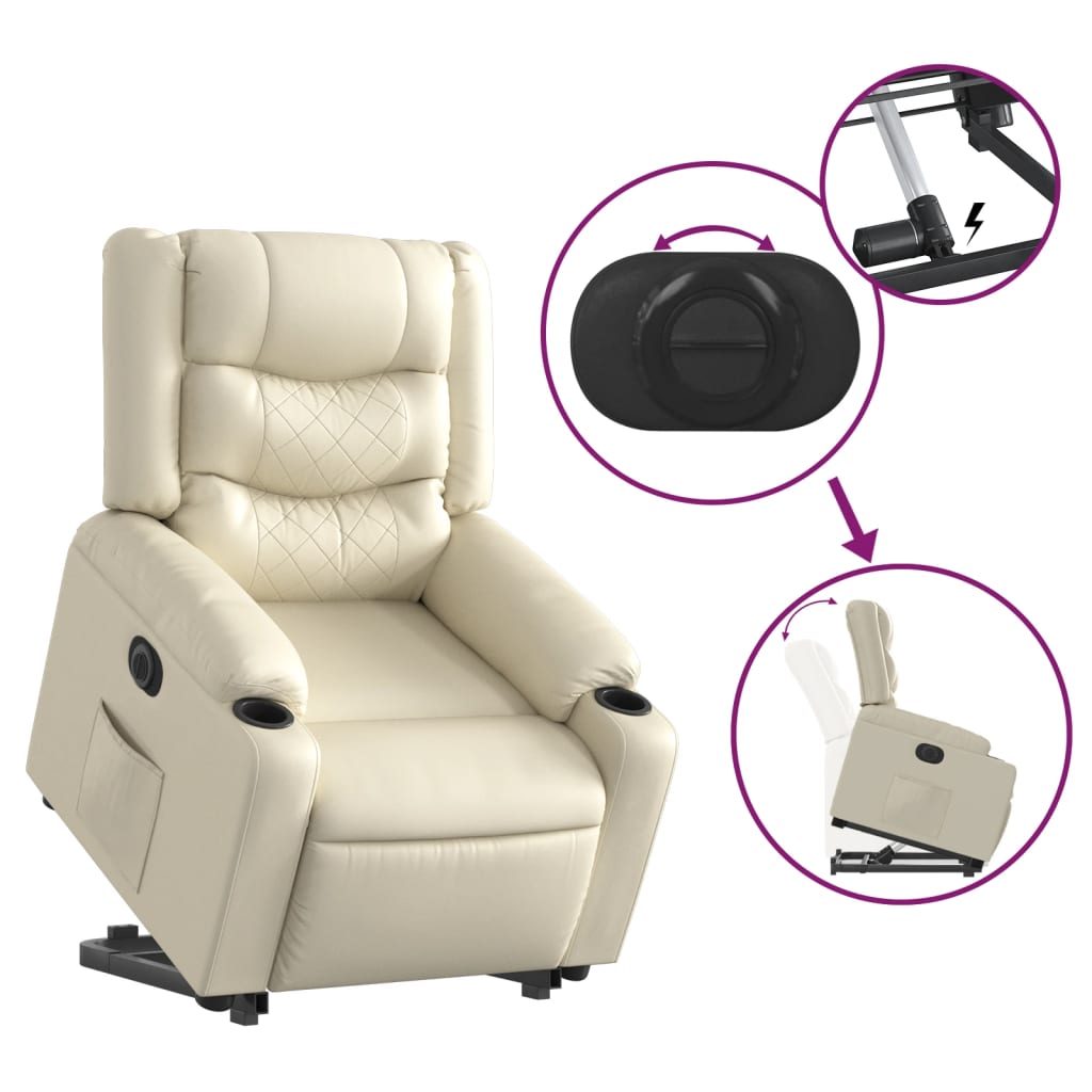 Fauteuil inclinable électrique crème similicuir