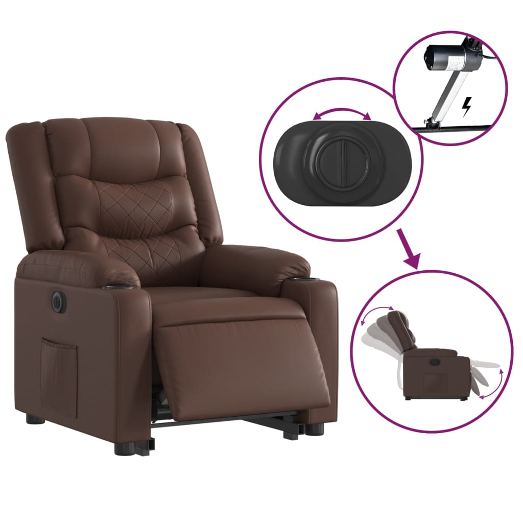 Fauteuil inclinable électrique marron similicuir