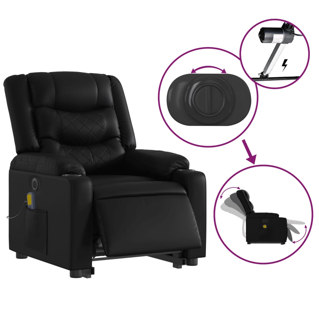 Fauteuil inclinable de massage électrique noir similicuir Fauteuils vidaXL   