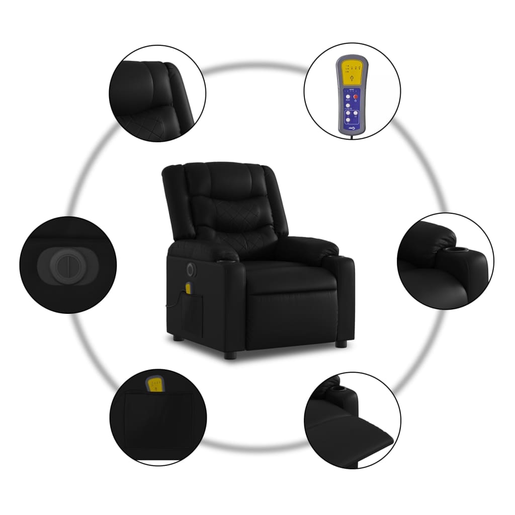 Fauteuil inclinable de massage électrique noir similicuir Fauteuils vidaXL   