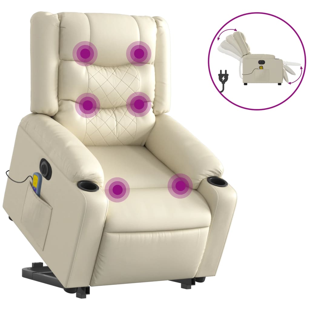 Fauteuil inclinable de massage électrique crème similicuir