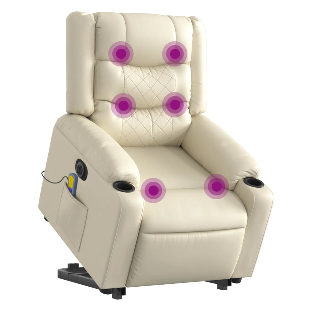 Fauteuil inclinable de massage électrique crème similicuir