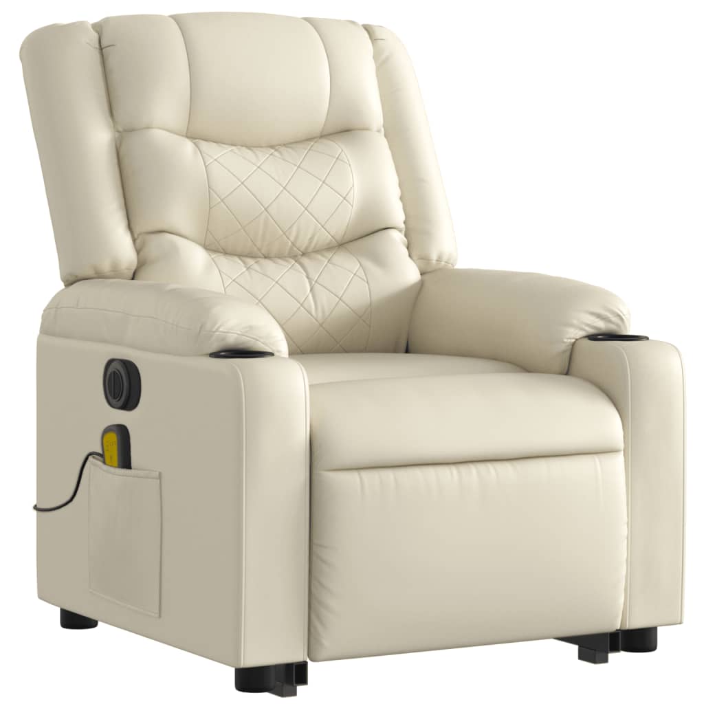 Fauteuil inclinable de massage électrique crème similicuir