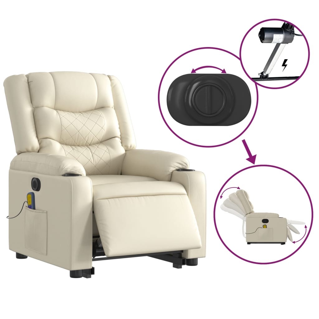 Fauteuil inclinable de massage électrique crème similicuir