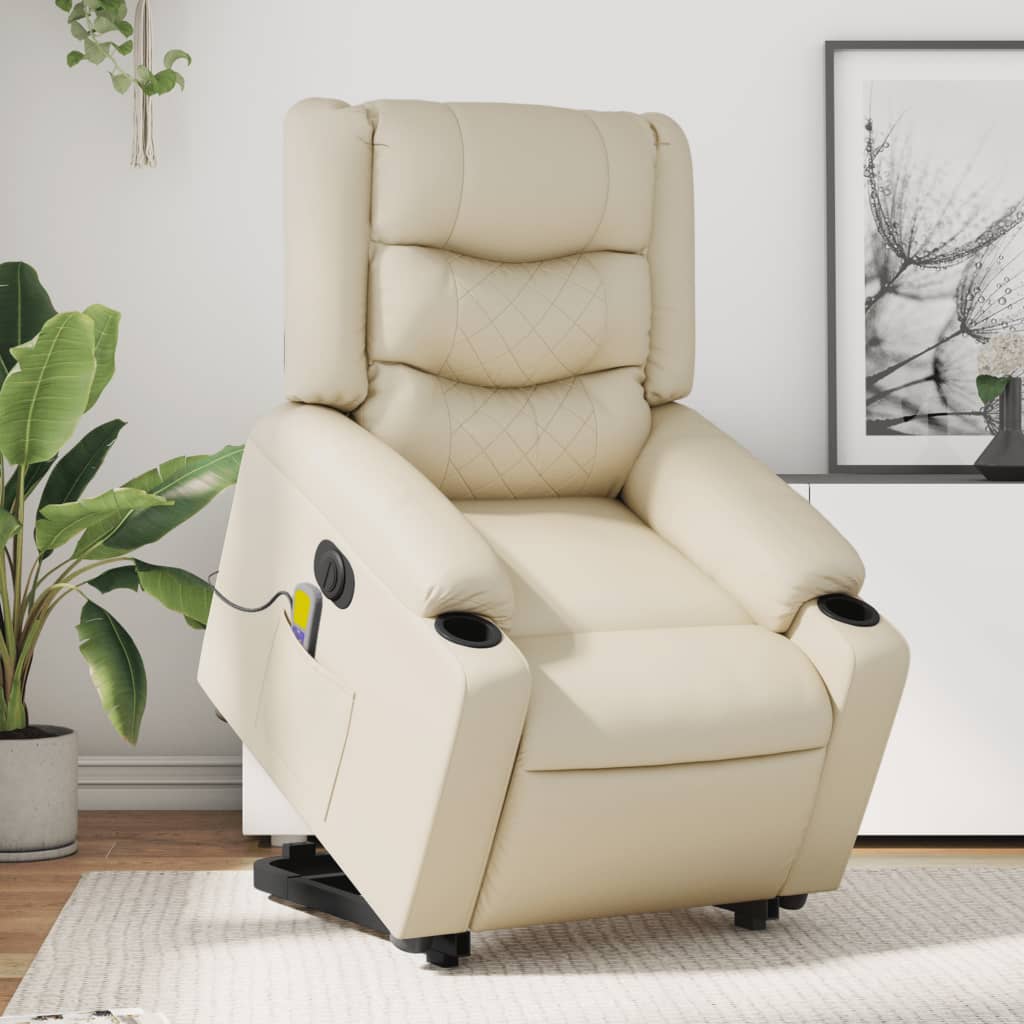 Fauteuil inclinable de massage électrique crème similicuir