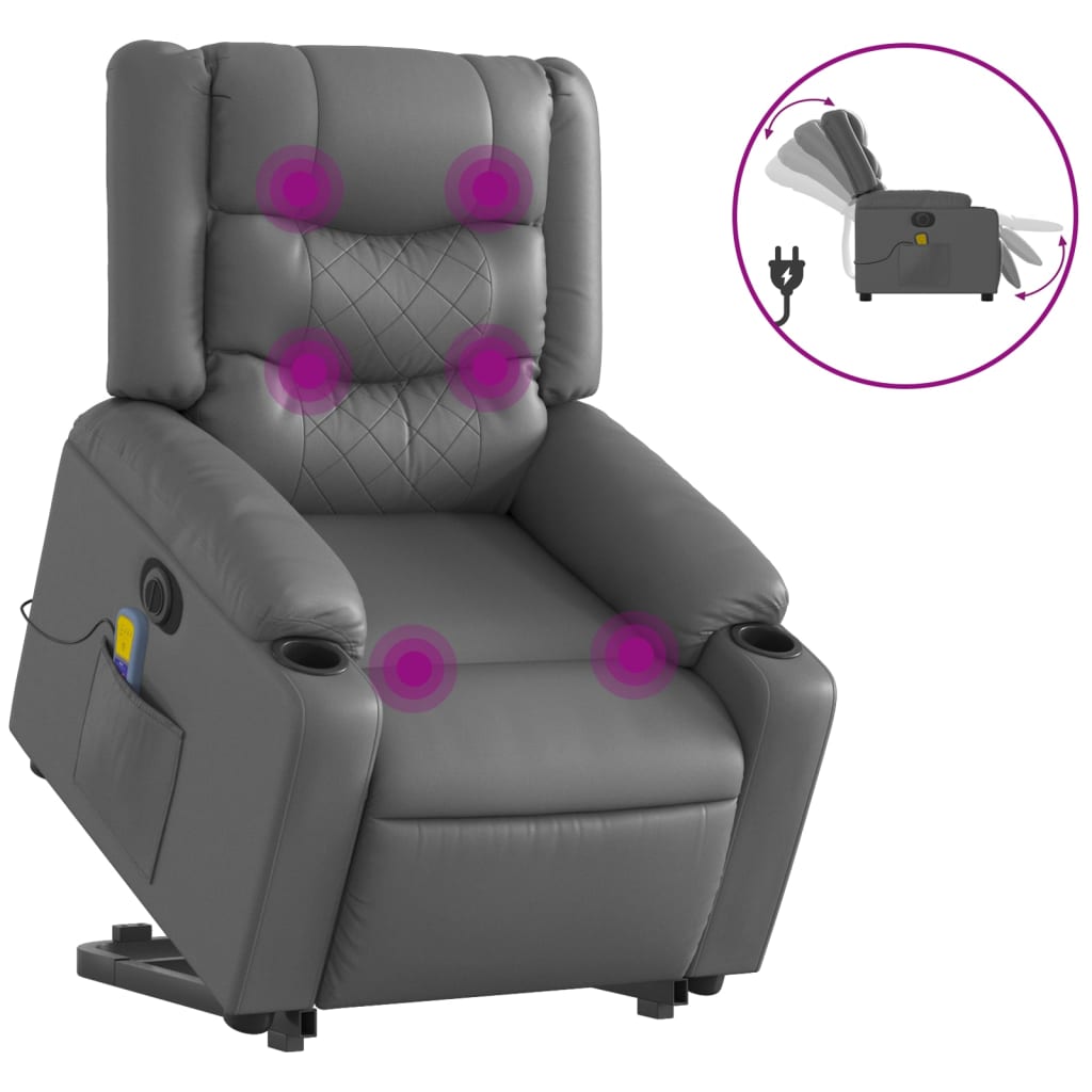 Fauteuil inclinable de massage électrique gris similicuir Fauteuils vidaXL   