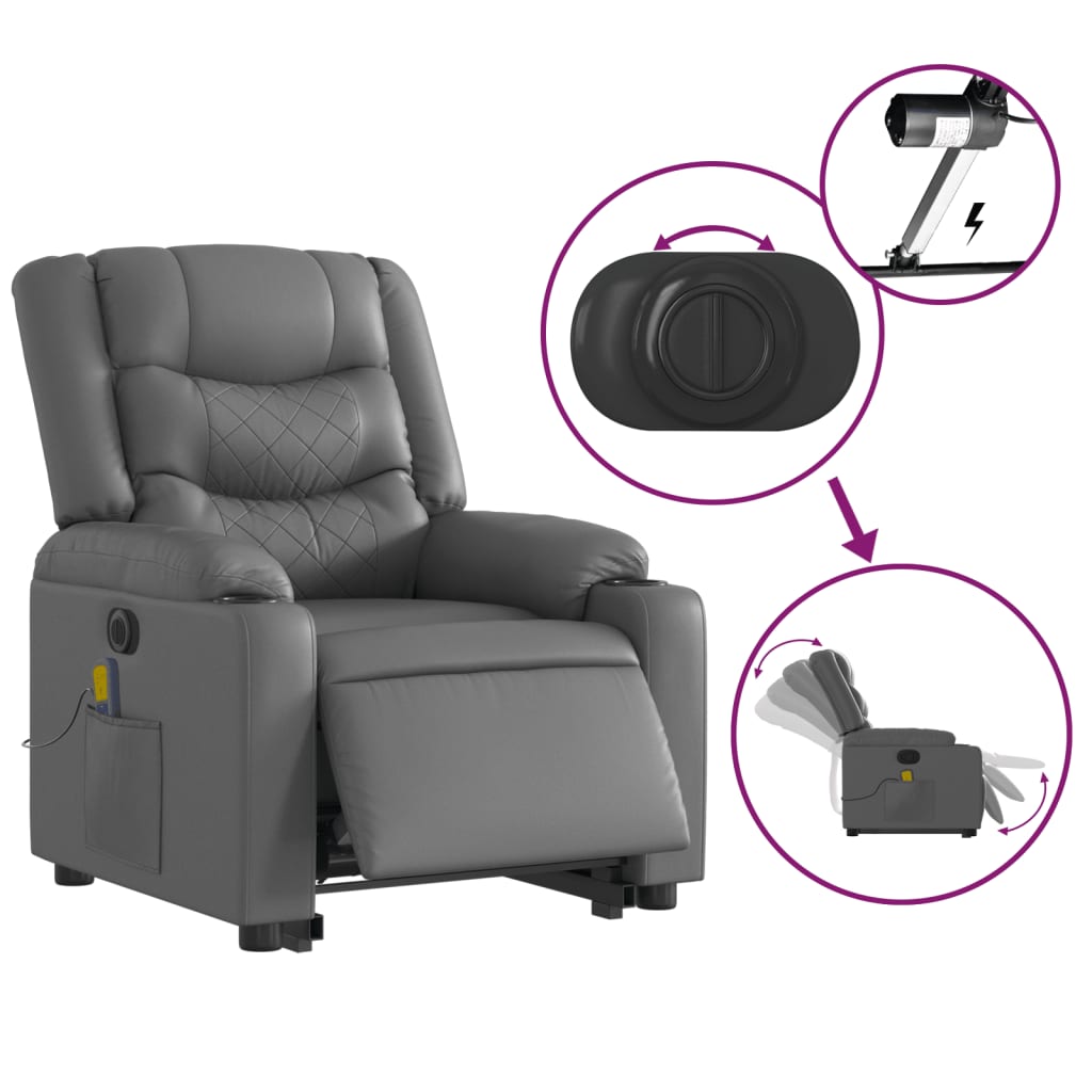 Fauteuil inclinable de massage électrique gris similicuir Fauteuils vidaXL   