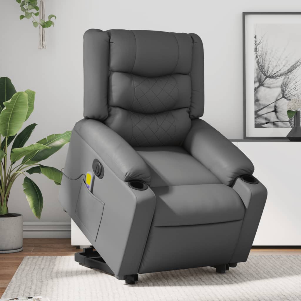 Fauteuil inclinable de massage électrique gris similicuir Fauteuils vidaXL   