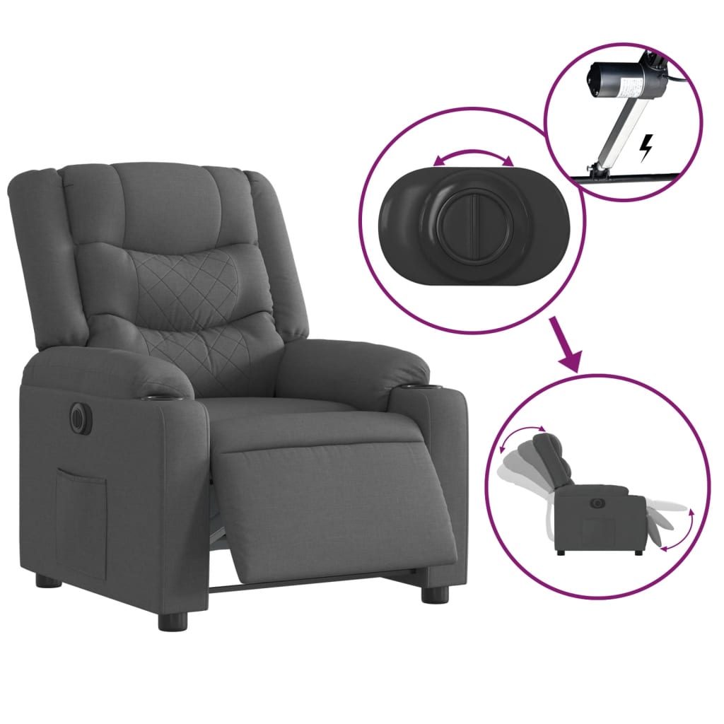 Fauteuil inclinable électrique Gris foncé Tissu Fauteuils vidaXL   