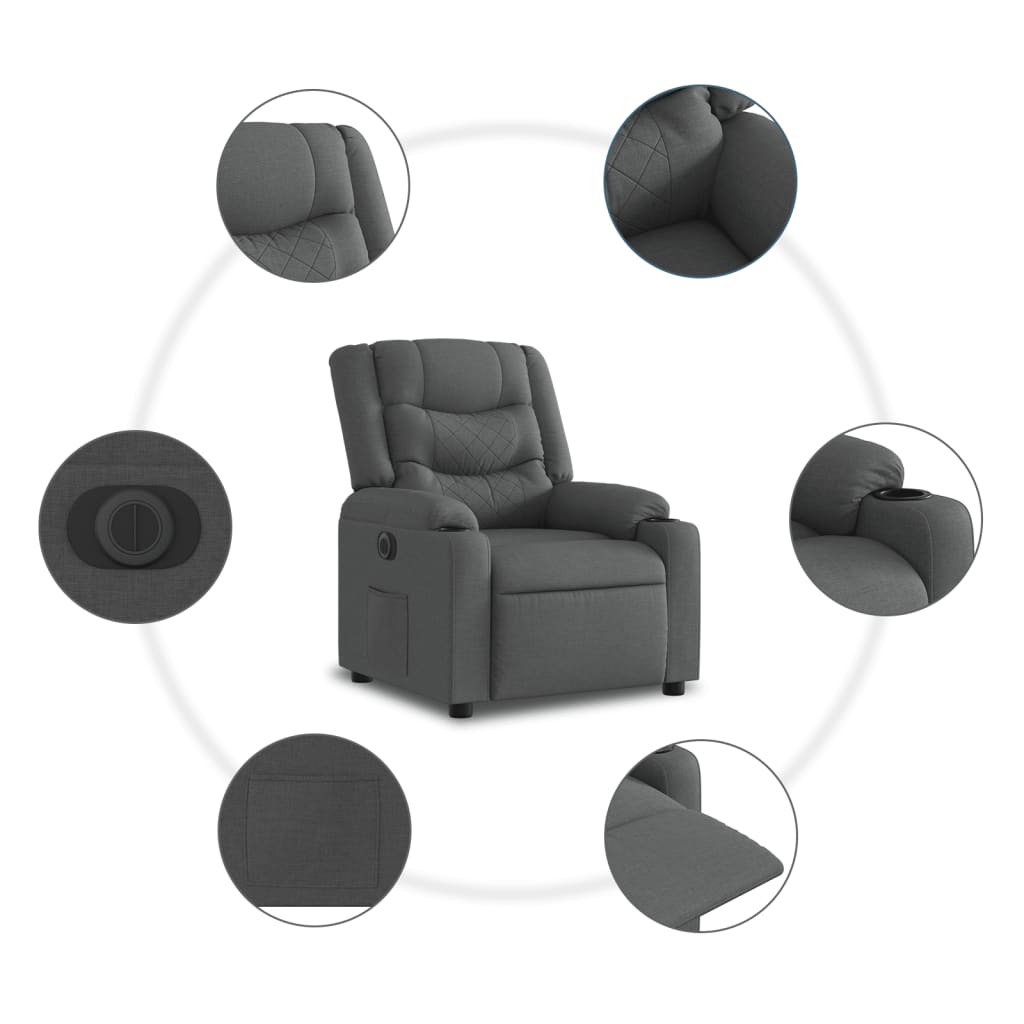 Fauteuil inclinable électrique Gris foncé Tissu Fauteuils vidaXL   