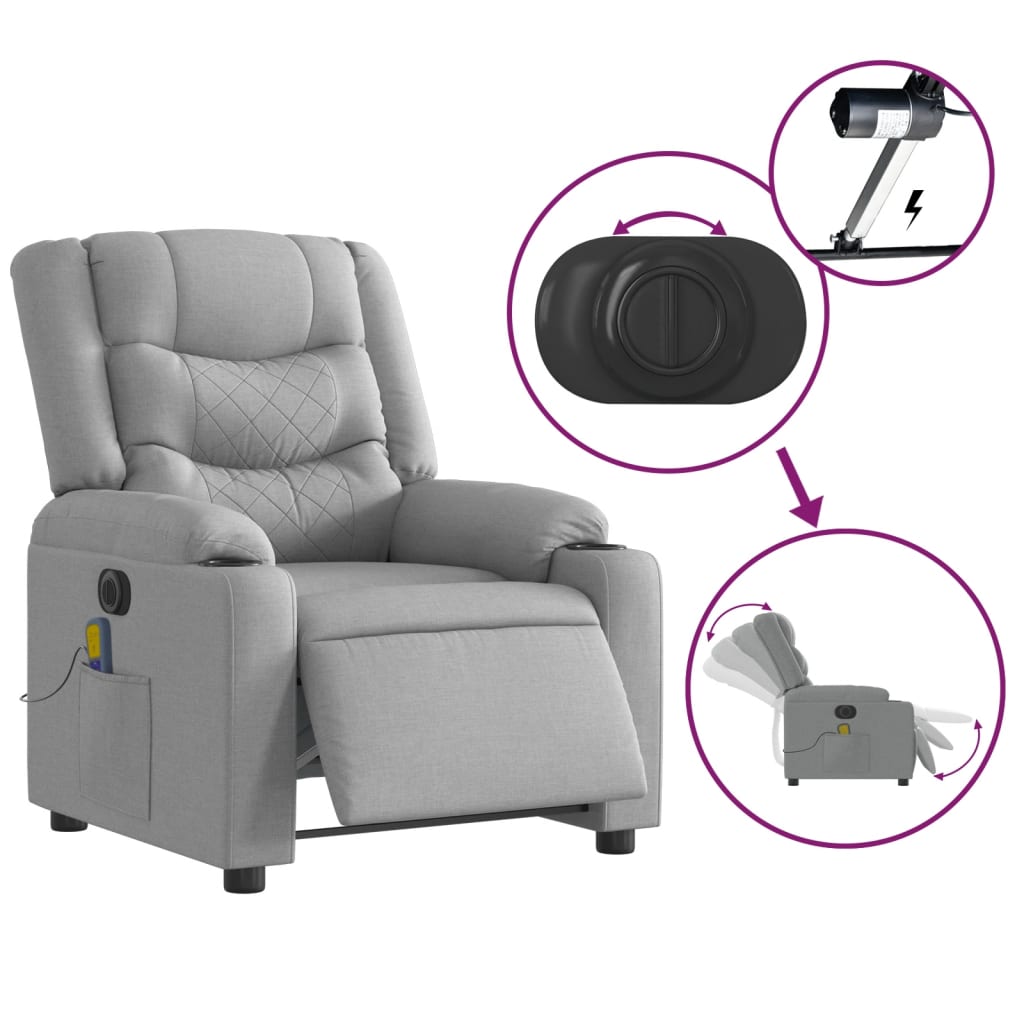 Fauteuil de massage inclinable électrique gris clair tissu