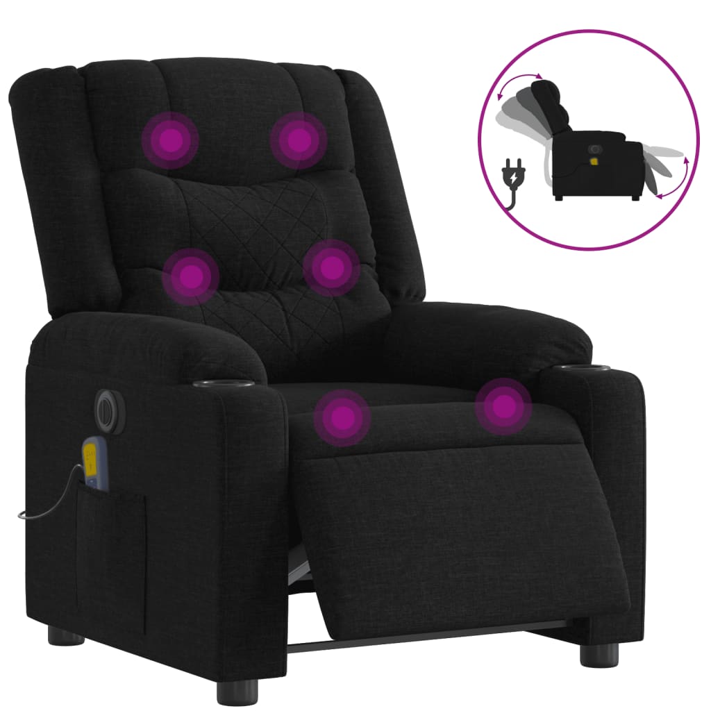 Fauteuil de massage inclinable électrique Noir Tissu