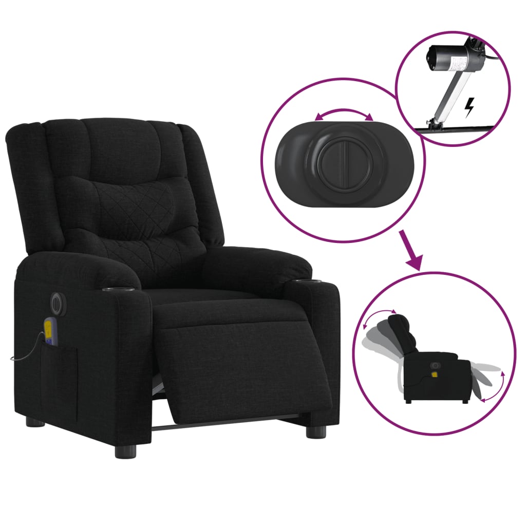 Fauteuil de massage inclinable électrique Noir Tissu