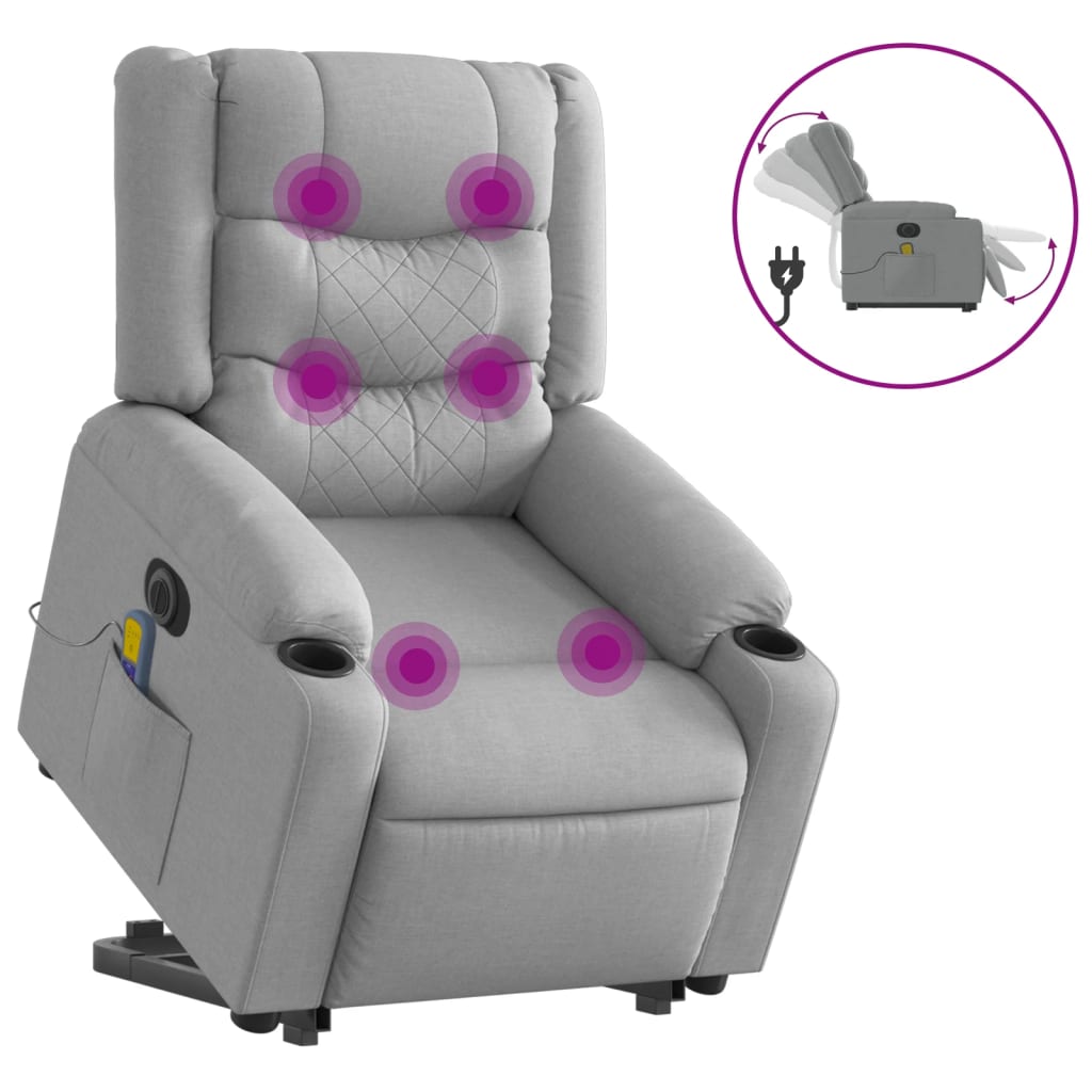 Fauteuil inclinable de massage électrique Gris clair Tissu