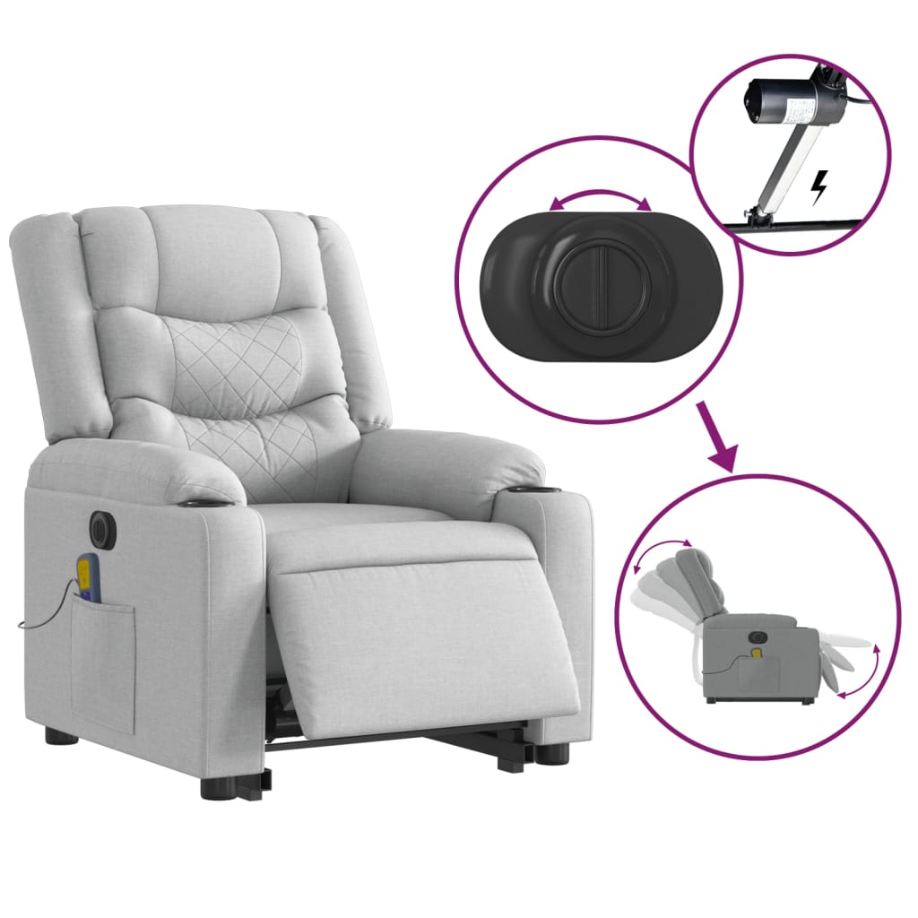 Fauteuil inclinable de massage électrique Gris clair Tissu