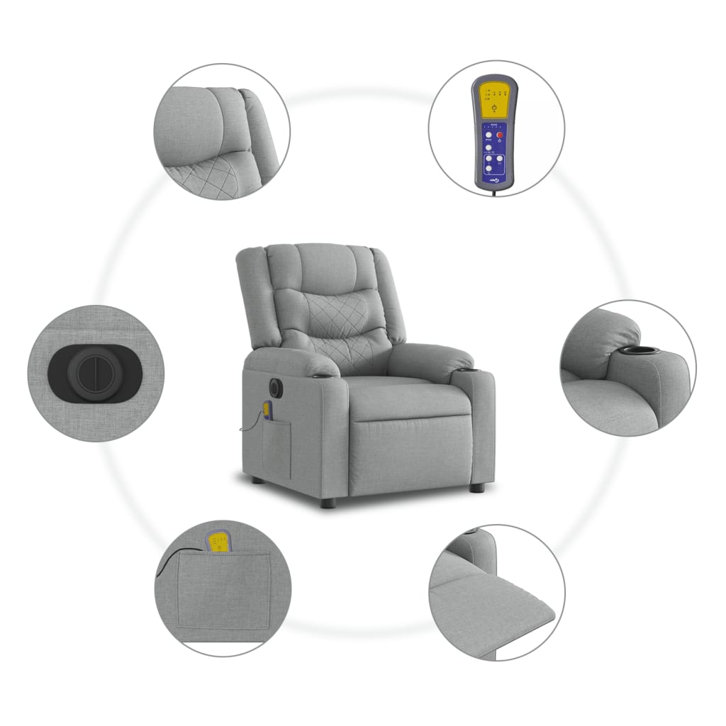 Fauteuil inclinable de massage électrique Gris clair Tissu