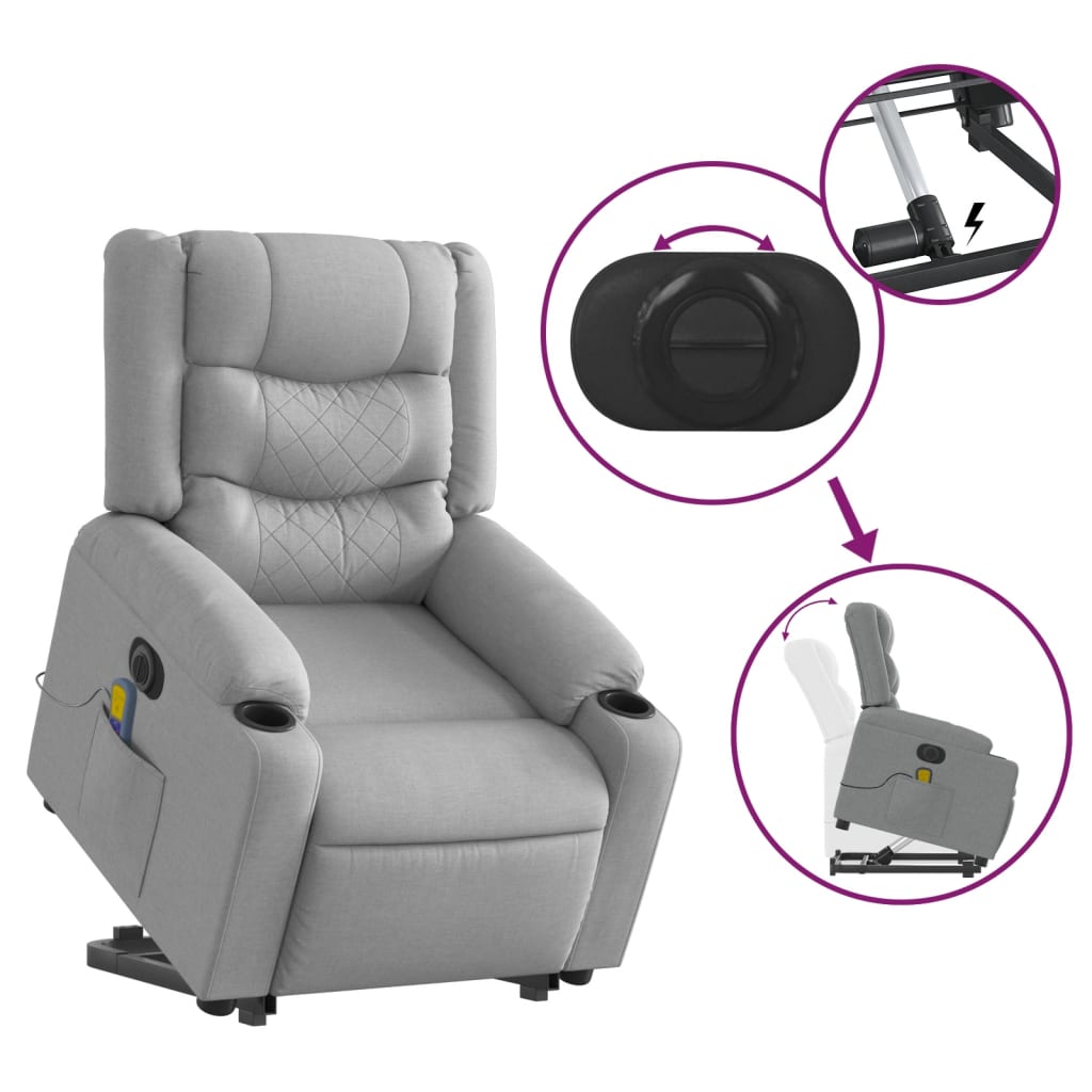 Fauteuil inclinable de massage électrique Gris clair Tissu