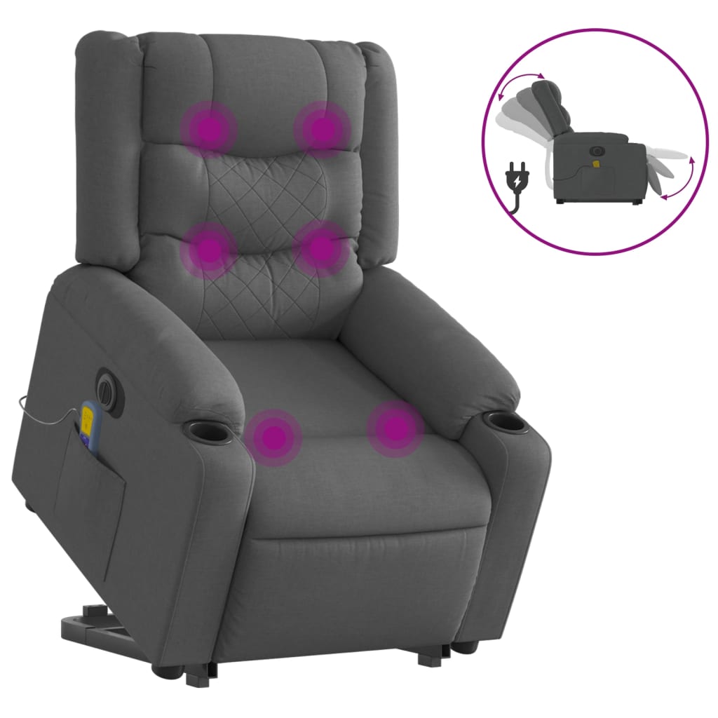 Fauteuil inclinable de massage électrique Gris foncé Tissu