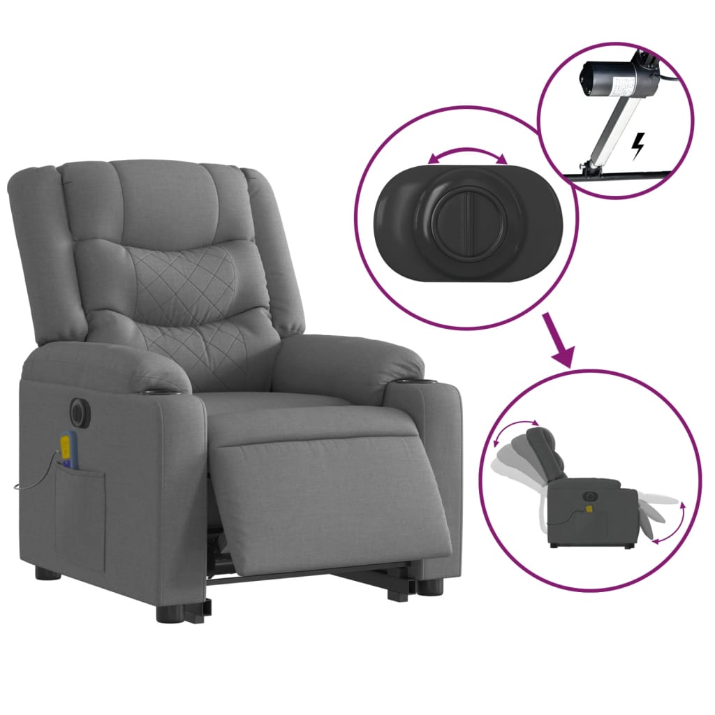 Fauteuil inclinable de massage électrique Gris foncé Tissu