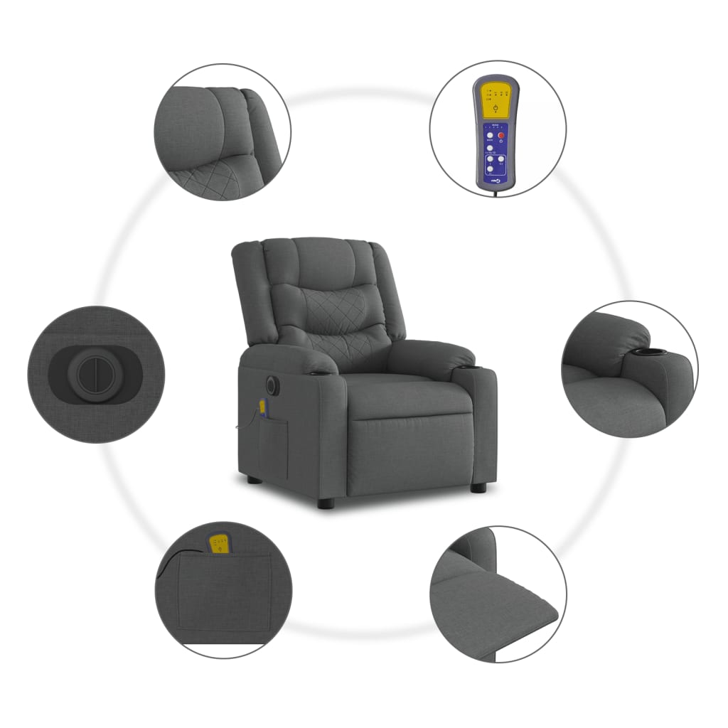 Fauteuil inclinable de massage électrique Gris foncé Tissu