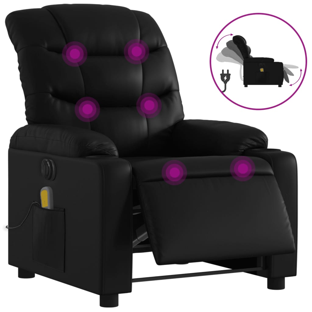 Fauteuil de massage inclinable électrique noir similicuir Fauteuils vidaXL   