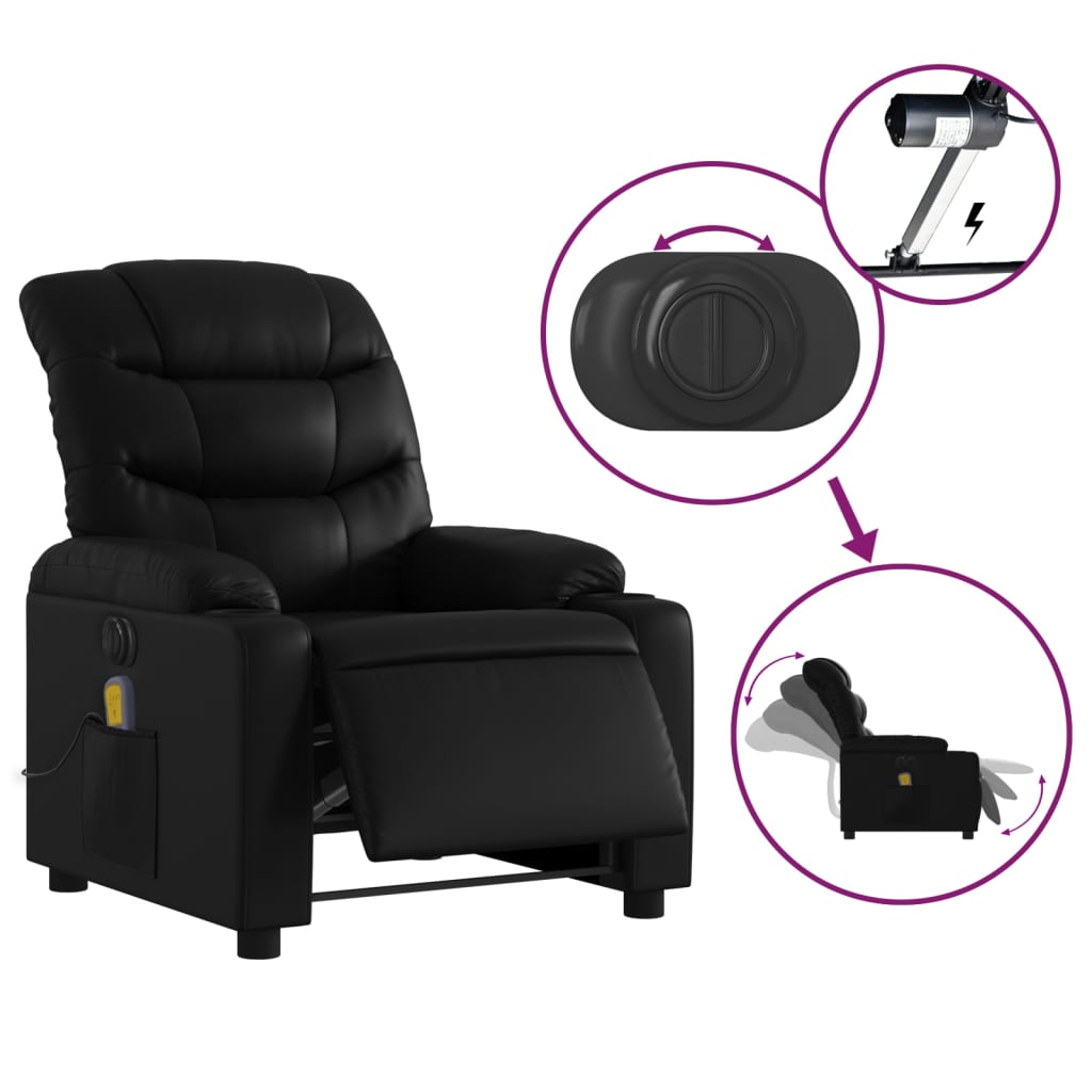 Fauteuil de massage inclinable électrique noir similicuir Fauteuils vidaXL   