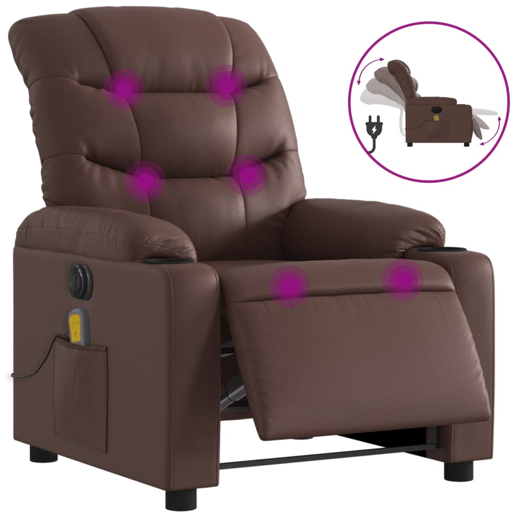 Fauteuil de massage inclinable électrique marron similicuir Fauteuils vidaXL   