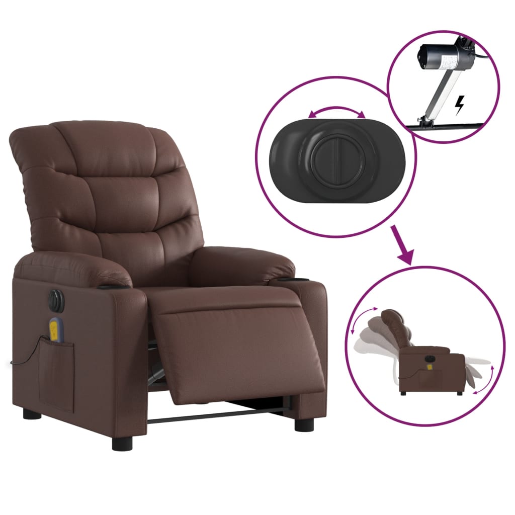 Fauteuil de massage inclinable électrique marron similicuir Fauteuils vidaXL   