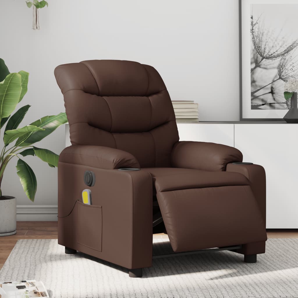 Fauteuil de massage inclinable électrique marron similicuir Fauteuils vidaXL   