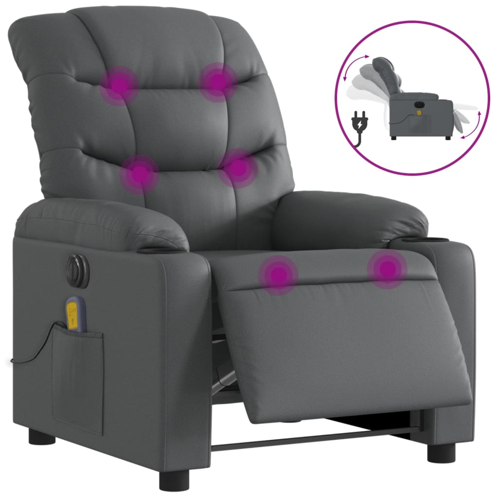 Fauteuil de massage inclinable électrique gris similicuir Fauteuils vidaXL   