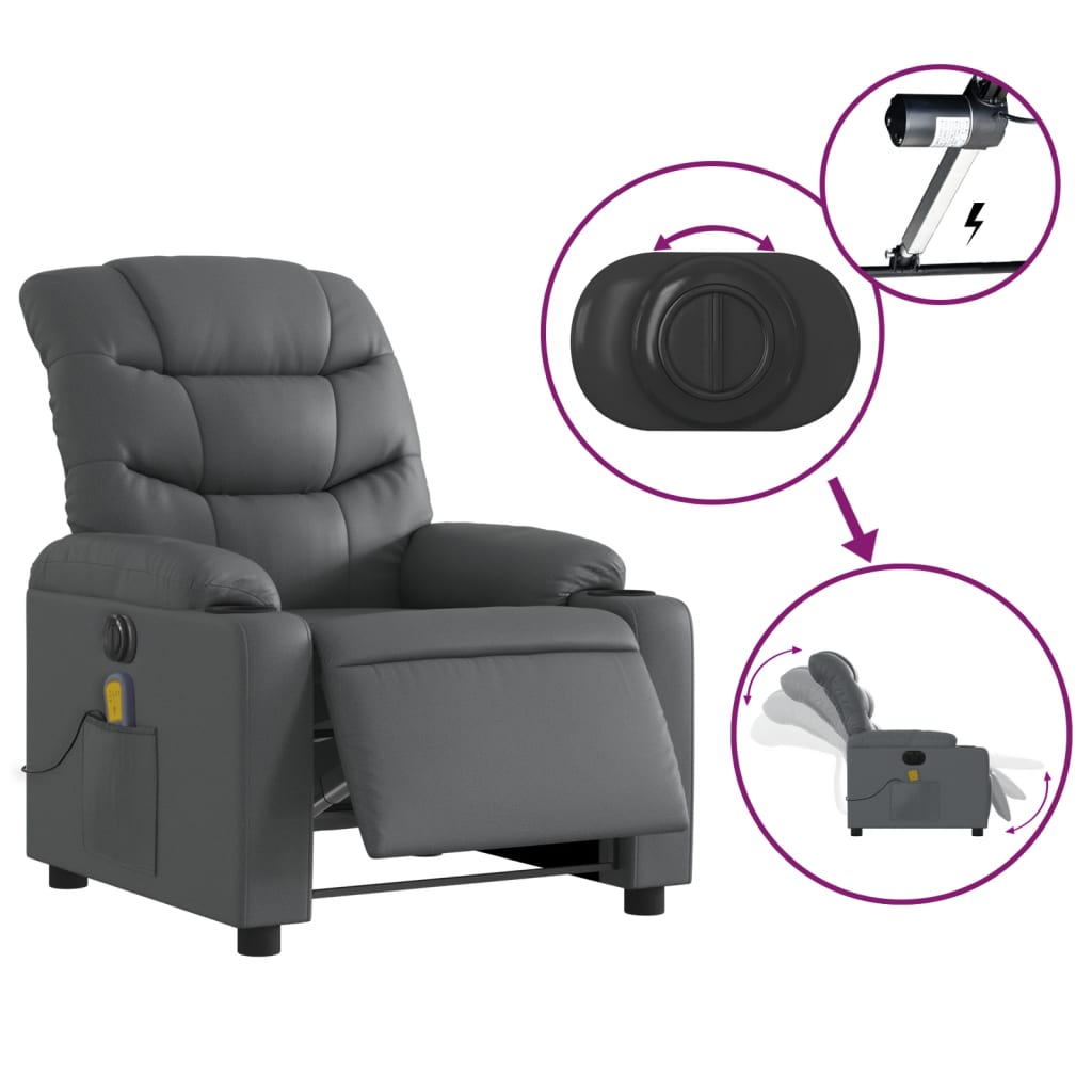 Fauteuil de massage inclinable électrique gris similicuir Fauteuils vidaXL   