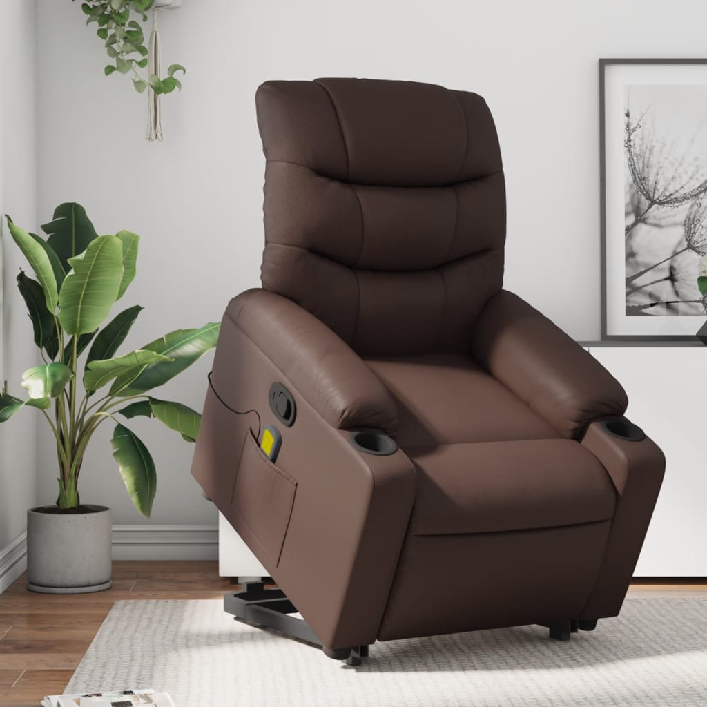 Fauteuil inclinable de massage Marron Similicuir Fauteuils vidaXL   