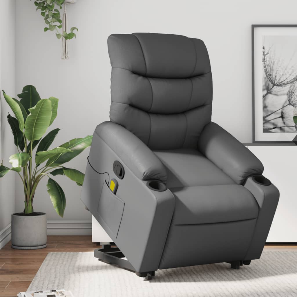 Fauteuil inclinable de massage Gris Similicuir Fauteuils vidaXL   