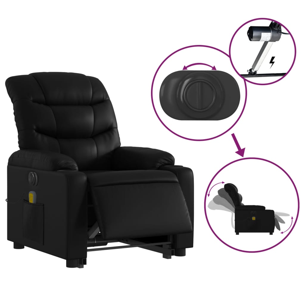 Fauteuil inclinable de massage électrique noir similicuir Fauteuils vidaXL   