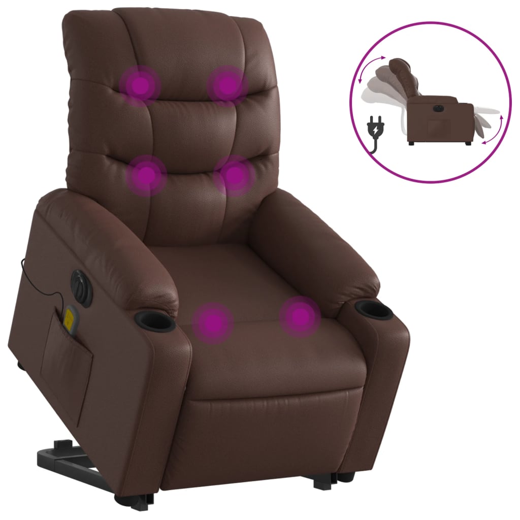 Fauteuil inclinable de massage électrique marron similicuir Fauteuils vidaXL   