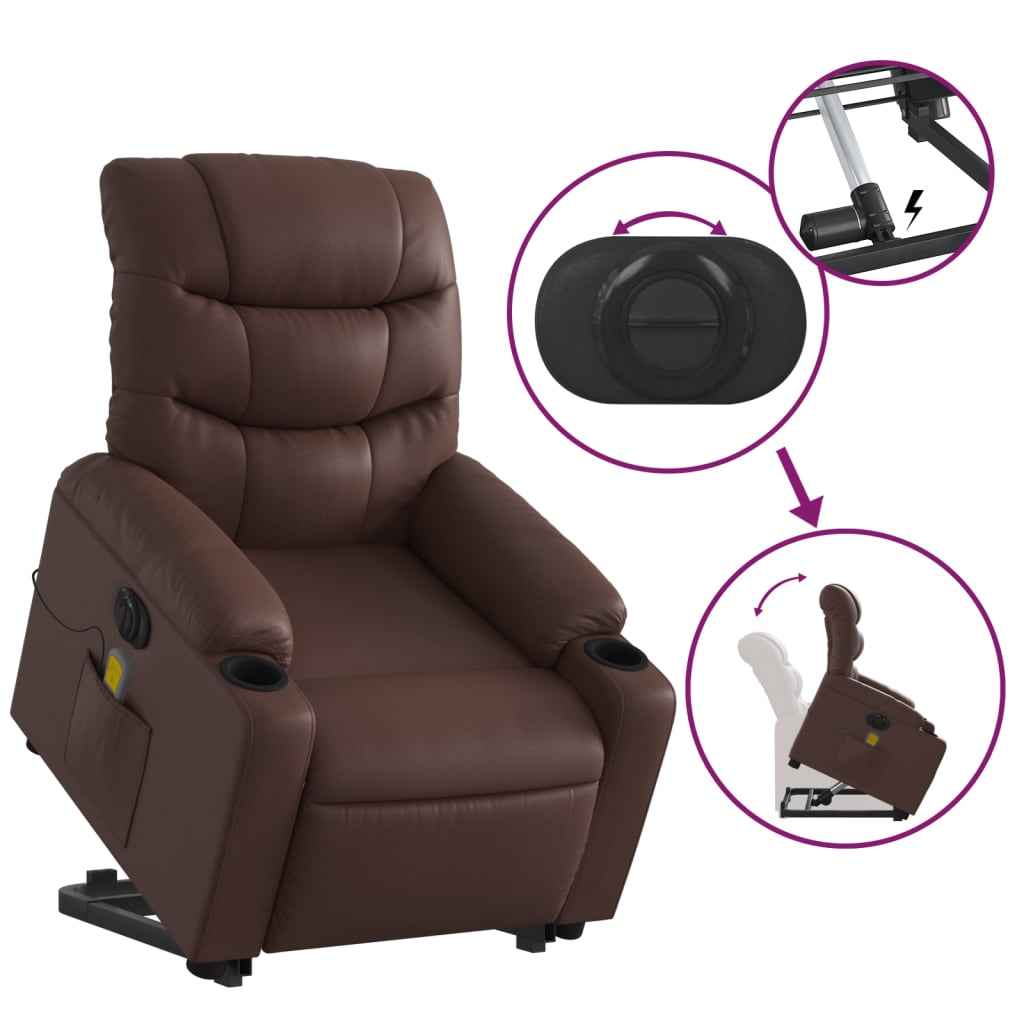 Fauteuil inclinable de massage électrique marron similicuir Fauteuils vidaXL   