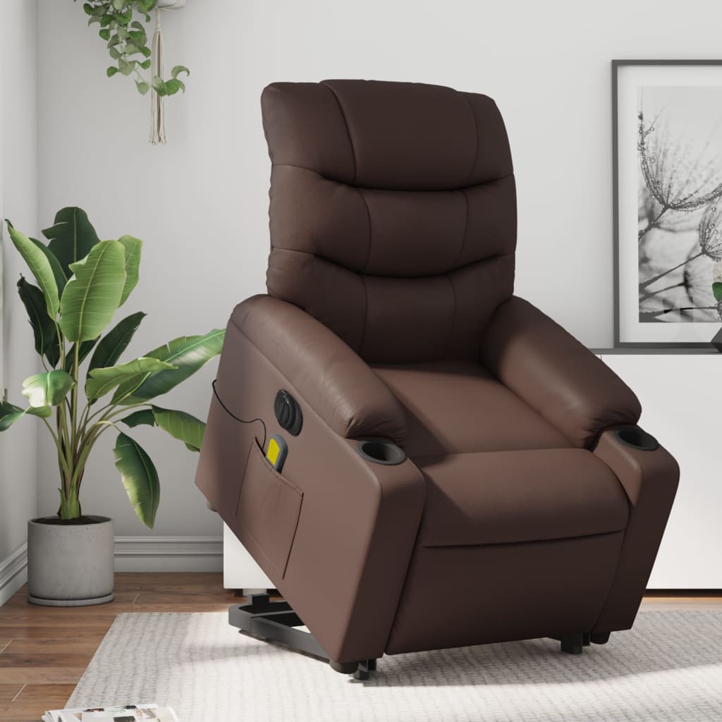 Fauteuil inclinable de massage électrique marron similicuir Fauteuils vidaXL   